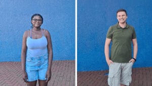 German students Ms Merveille Ngnabeyeu Mbiada and Mr Justus Wiegand at UKZN.